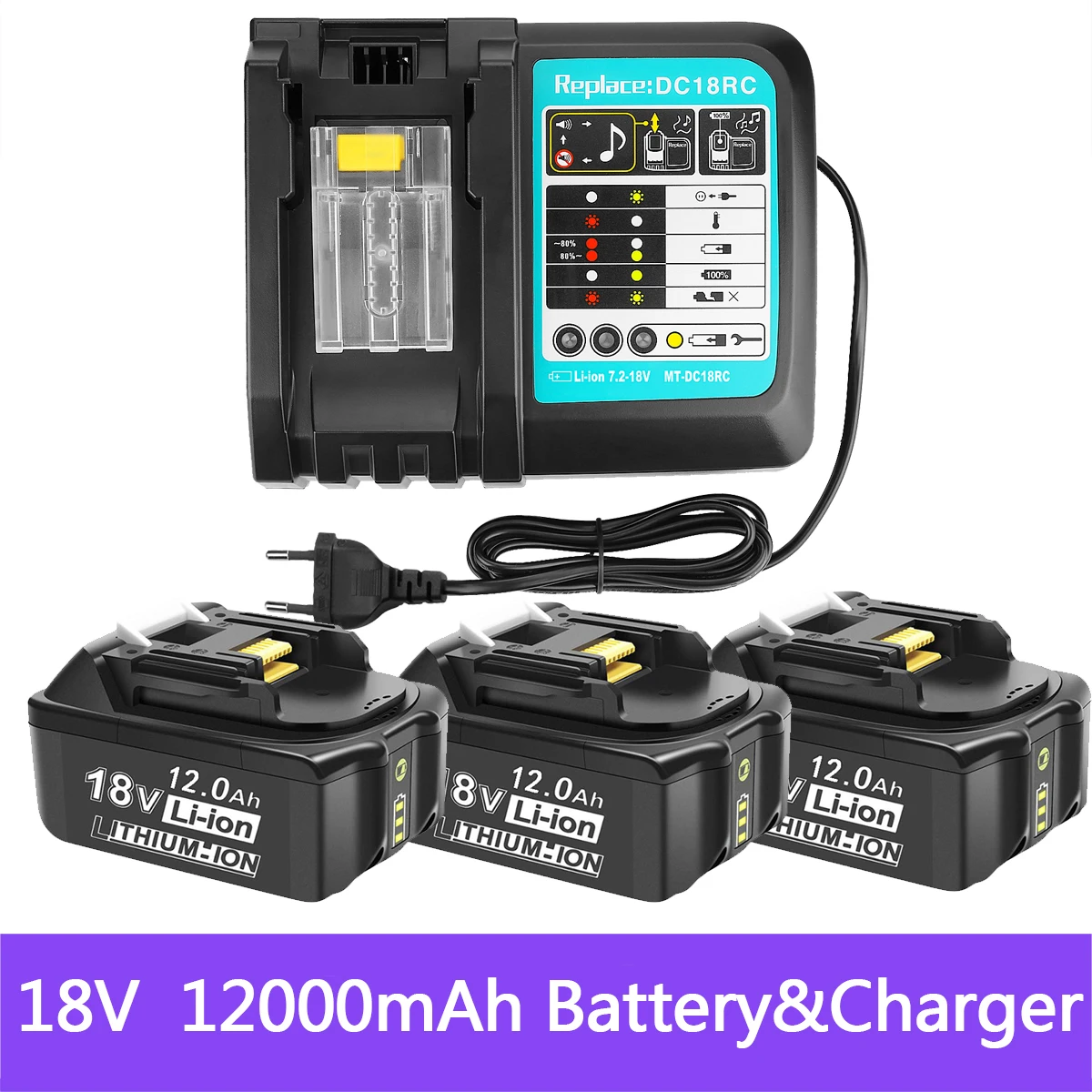 За Makita 18 12000 mah Акумулаторна Батерия Електроинструменти с led литиево-йонна батерия заместител на LXT BL1860B BL1860 BL1850 + 3A Зарядно устройство