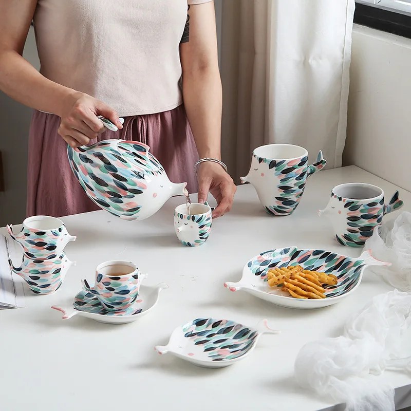 Керамични чай, творчески следобеден чай, чай с ръчно рисувани, Десертно блюдо, чиния за закуски, чашата за кафе, подарък за Деня на майката, чайник премиум-клас