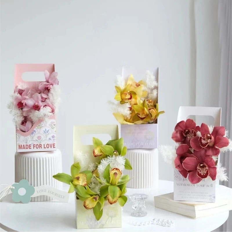 3шт Цвете изкуство Дръжка за цветя аранжировки Хартиена кутия с Букет цветя модел на Подарък за фестивала на Преносими опаковъчни кутии