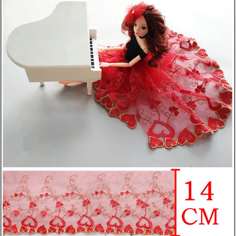 Бяло, червено, черно, синьо Рокля на принцеса, лейси довършителни завързана за кукла, Аксесоари за сватбена рокля с ширина 14