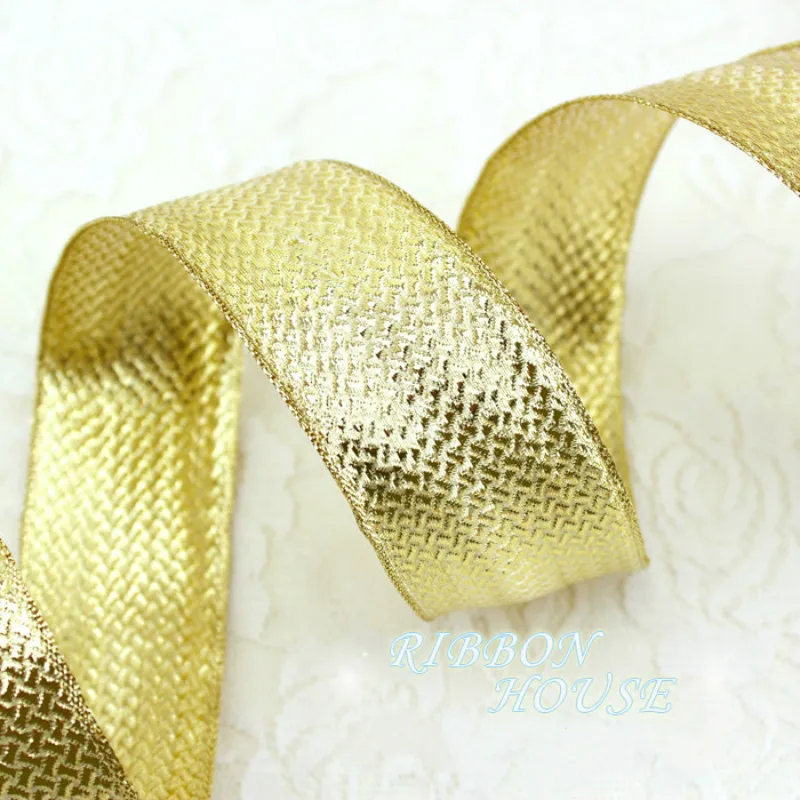 Гореща разпродажба (2 м/лот) 40 мм златни ленти от полиестер, сватбени коледна украса, материали, ръчно изработени, лента за партита
