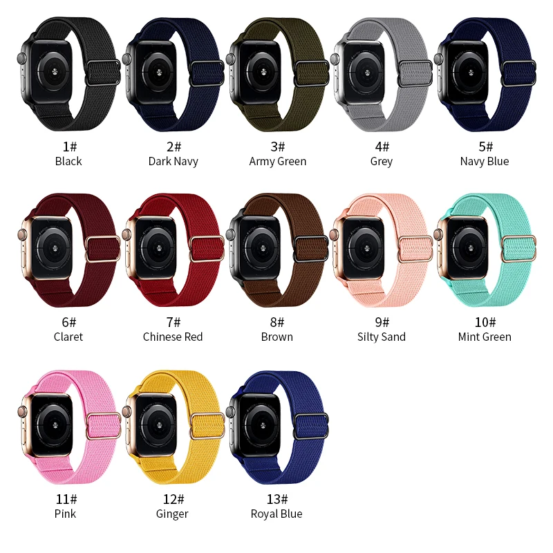 Еластичен Найлонов Ремък За Apple Watch Band 44 мм 40 мм 38 мм 42 мм Регулируем Маншет С Линия Solo iWatch Series 6 SE 7 8 45 49 мм Ultra