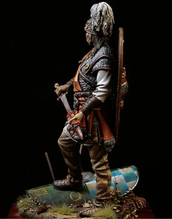 Неокрашенный комплект 1/24 75 мм древен човек Войн с щит, 75 мм фигурка от смола миниатюрен гаражно комплект