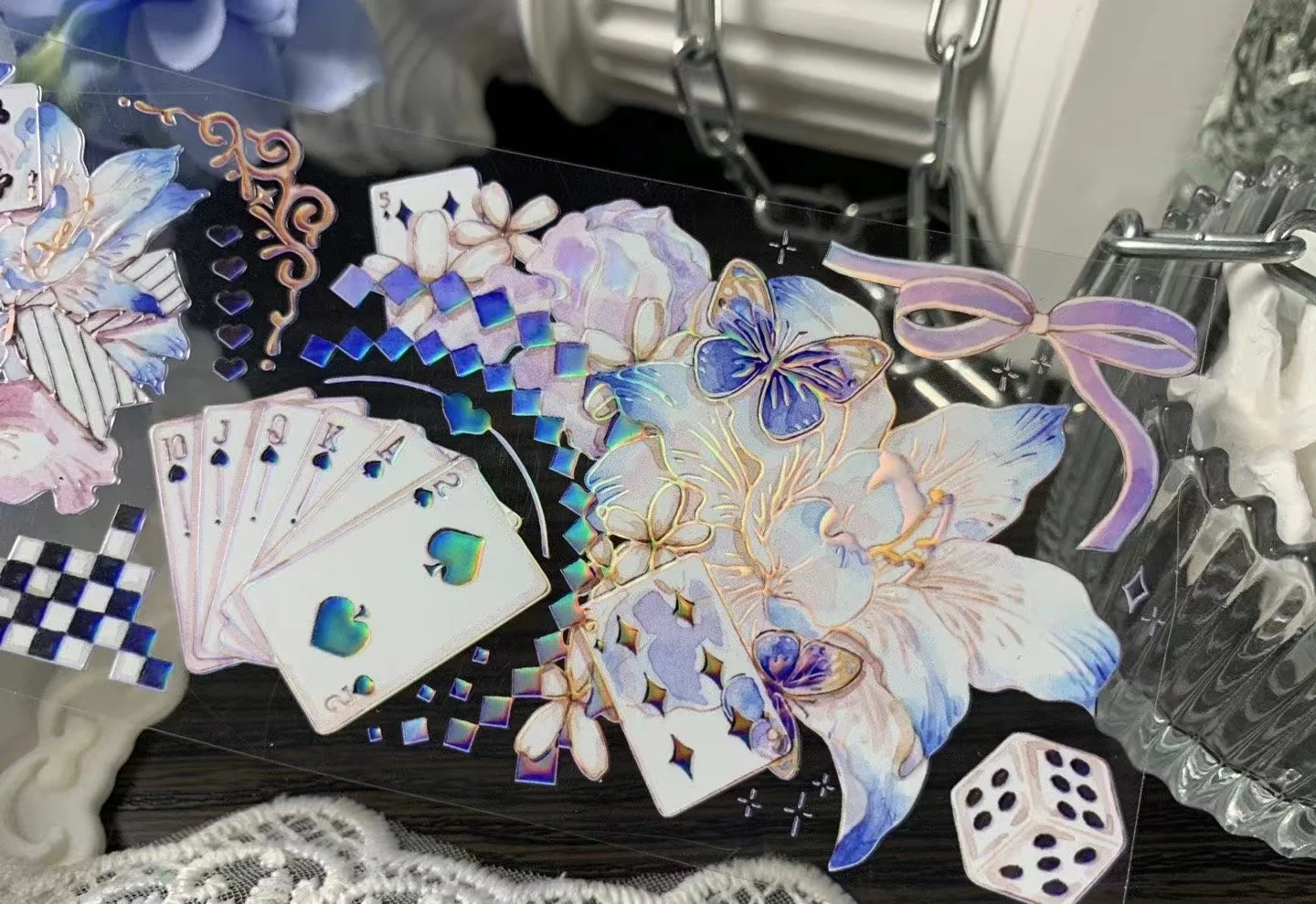Реколта синя пеперуда, звездата на Ирис, цвете Васи, PET лента за производство на пощенски картички, стикери за scrapbooking 