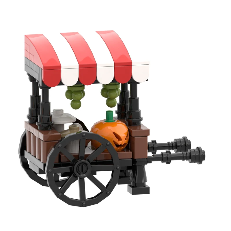 Средновековен пазарен павилион Градивен елемент Комплект Модел Ретро Хелоуин Тиква Плодов Магазин Тухлена модел САМ е детска играчка, Коледен подарък за Рожден Ден