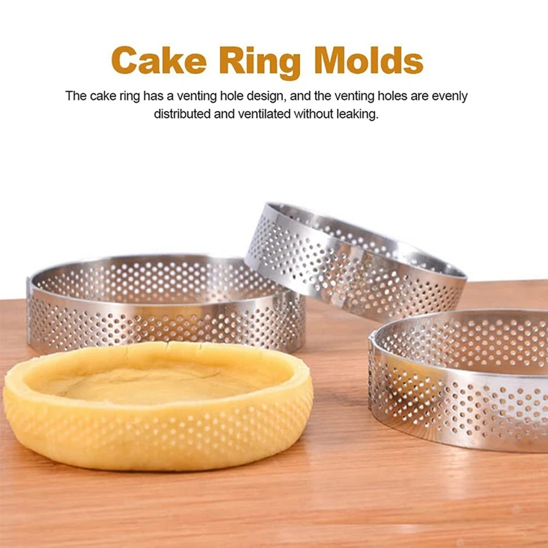 Форма за пръстени за торта, 12шт Пореста пръстен за торта от неръждаема стомана, Перфорирана форма на пръстени за торта, Пръстен за муса за торта с отвори 7 см