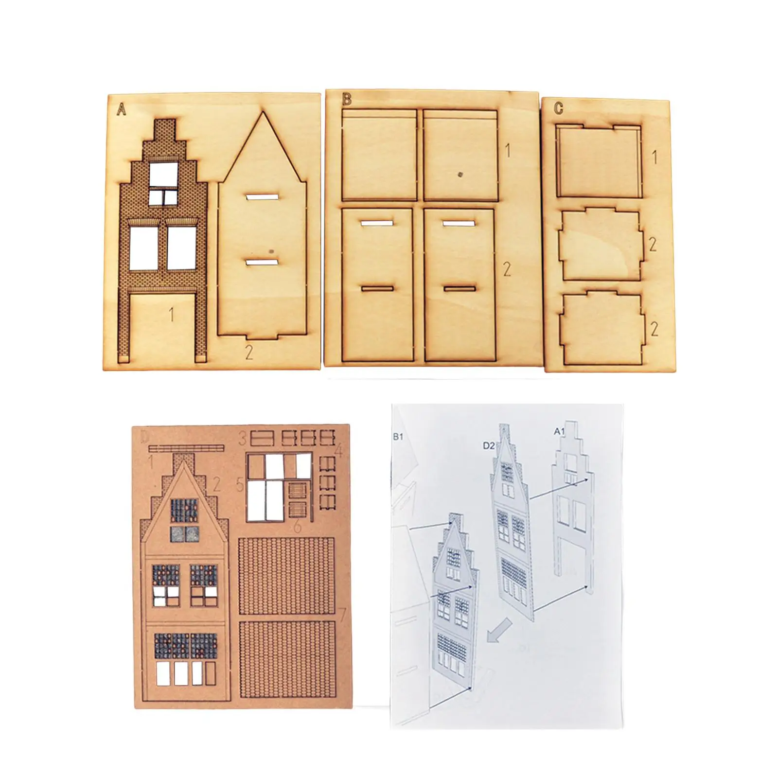 1/87 Гама строителен комплект, 3D небоядисана пъзели ръчно изработени играчки, архитектурен къща в европейски стил, жп модел на ландшафта, Диорама