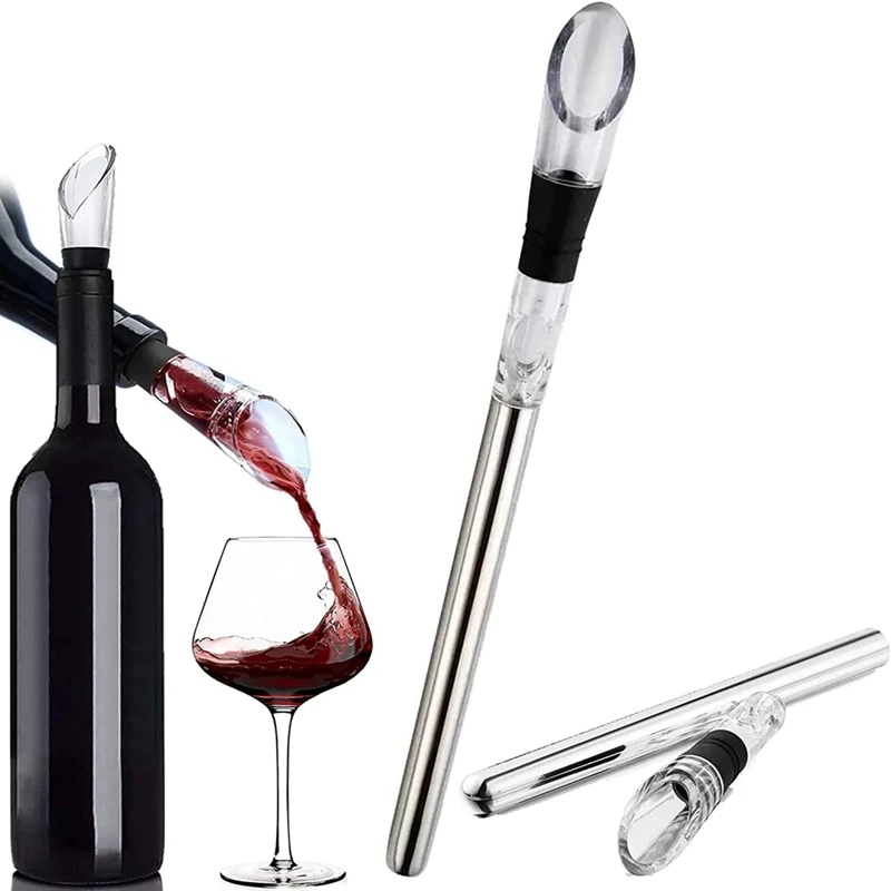 2 бр., охладител за бутилки вино, вино охладител от неръждаема Стомана, вино гарафа с винарска аератор