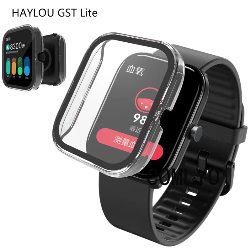 За смарт часа Haylou GST Lite Калъф за smart-часовници, изработени от закалено стъкло, защитно фолио за екрана, пълно покритие, защитна броня, каучук, силикон гривна