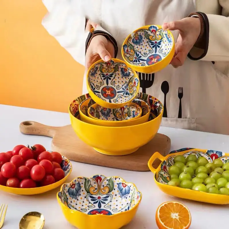 Комбиниран комплект керамични съдове за готвене в бохемски стил, Висококачествени Домакински Керамична Купа за ориз, чиния за зеленчуци, Купа за спагети