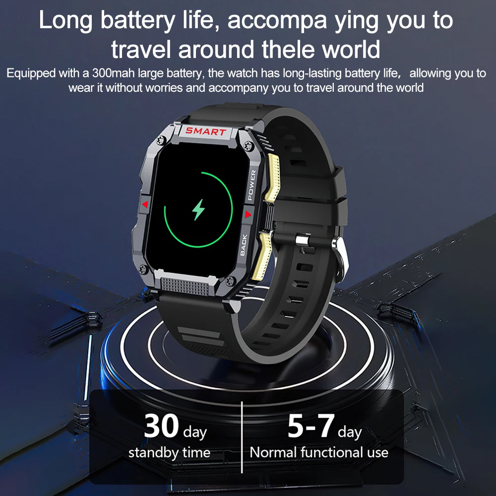 Смарт часовници YK01 Bluetooth Водоустойчиви спортни смарт часовник в стил милитари за жени и мъже, монитор на сърдечната честота, фитнес-тракер