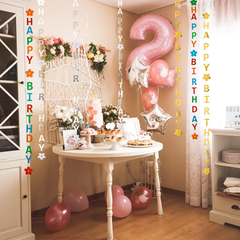 Честит рожден Ден, азбука, цветя, детски рожден ден, на заден план, украсена стена, на 100 дни, окачен цвете, банер за рожден ден