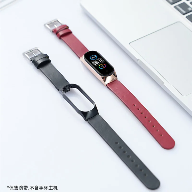Луксозна Кожена каишка за Xiaomi mi band 7 6 5 4 Гривна-маншет Каишка за часовник на смарт часа miband 7 Защитен метален калъф колан