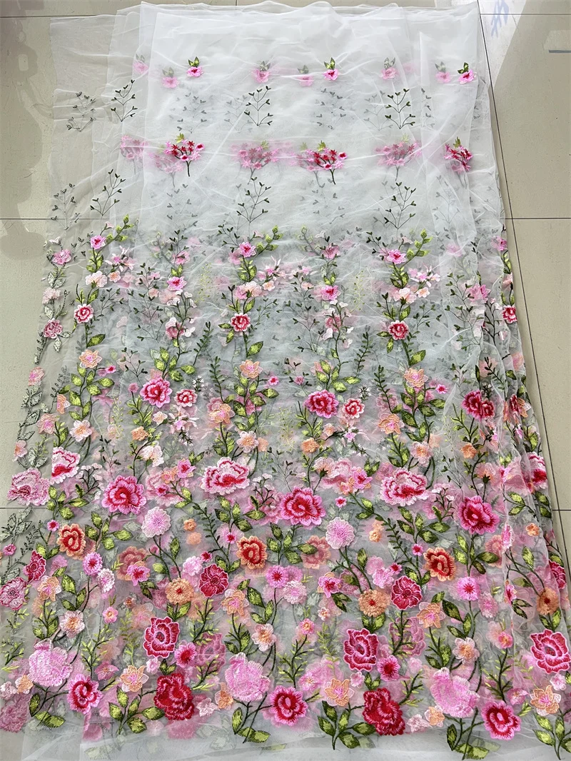 Нов Продукт, бродирана кърпа от розова мрежа, есен вечерна рокля от растителна дантелен плат, дрехи от дантела плат 