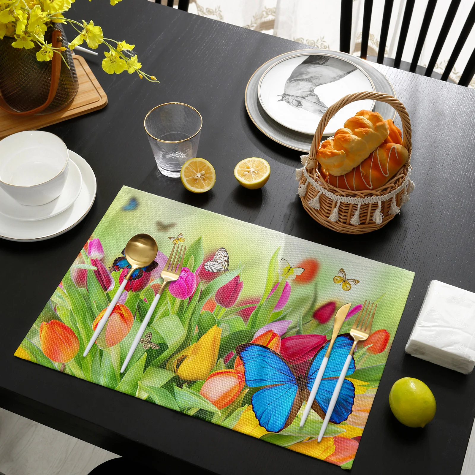 Подложка за маса с цветен модел във формата на пеперуда, зелен Лист, Сватби, празненства парти, Маса за Хранене, прибори за хранене, Кухненски Принадлежности, Кърпа за маса