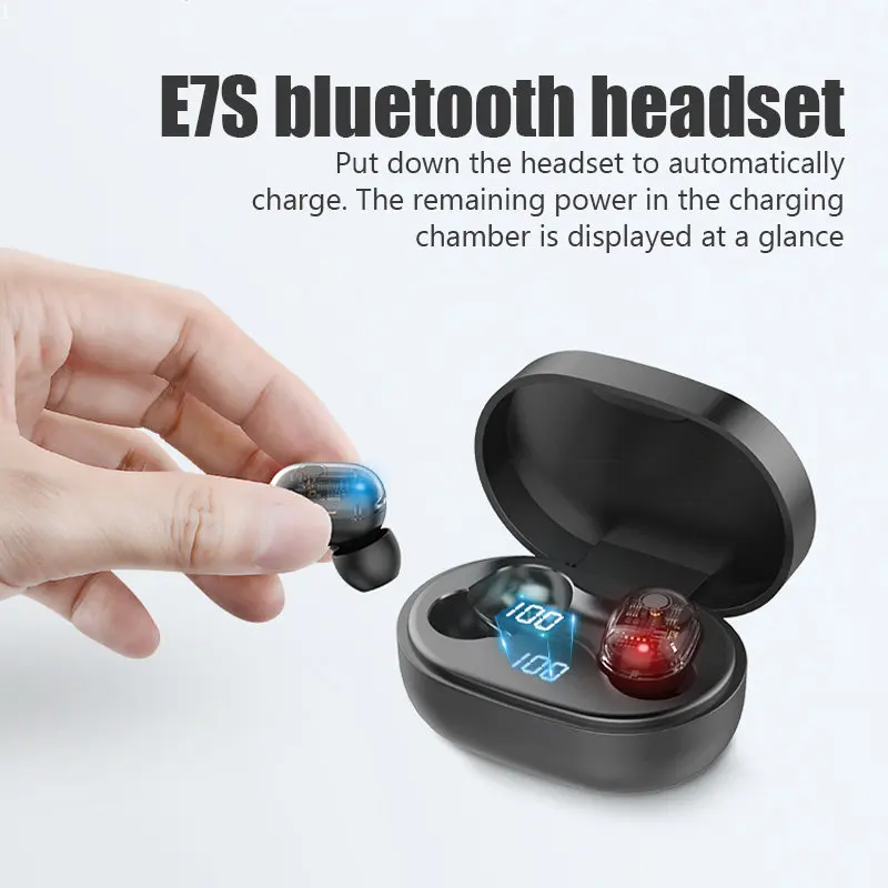 Оригиналната безжична Bluetooth слушалка E7S с микрофон и led дисплей Слушалки за iPhone Xiaomi TWS Слушалки Bluetooth слушалки