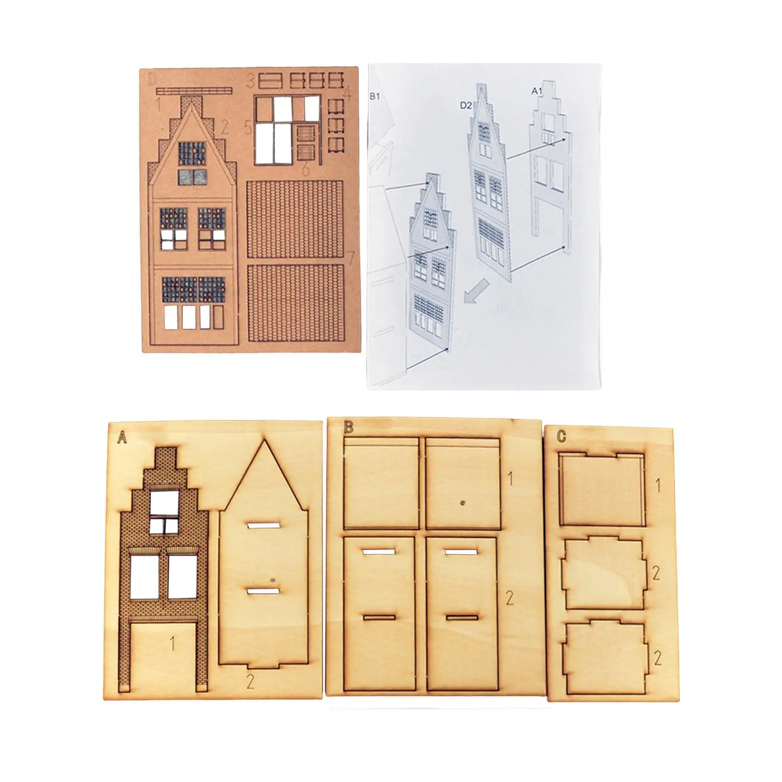 1/87 Гама строителен комплект, 3D небоядисана пъзели ръчно изработени играчки, архитектурен къща в европейски стил, жп модел на ландшафта, Диорама