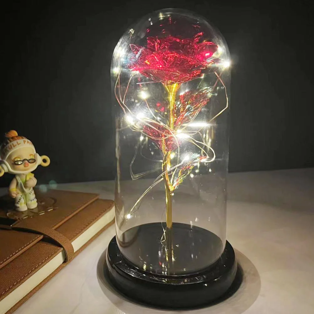 2022 LED Омагьосан Цвете Galaxy Eternal Rose От 24-каратово Златно Фолио С Гирлянди Феи В Купола За Коледа Подарък За Свети Валентин