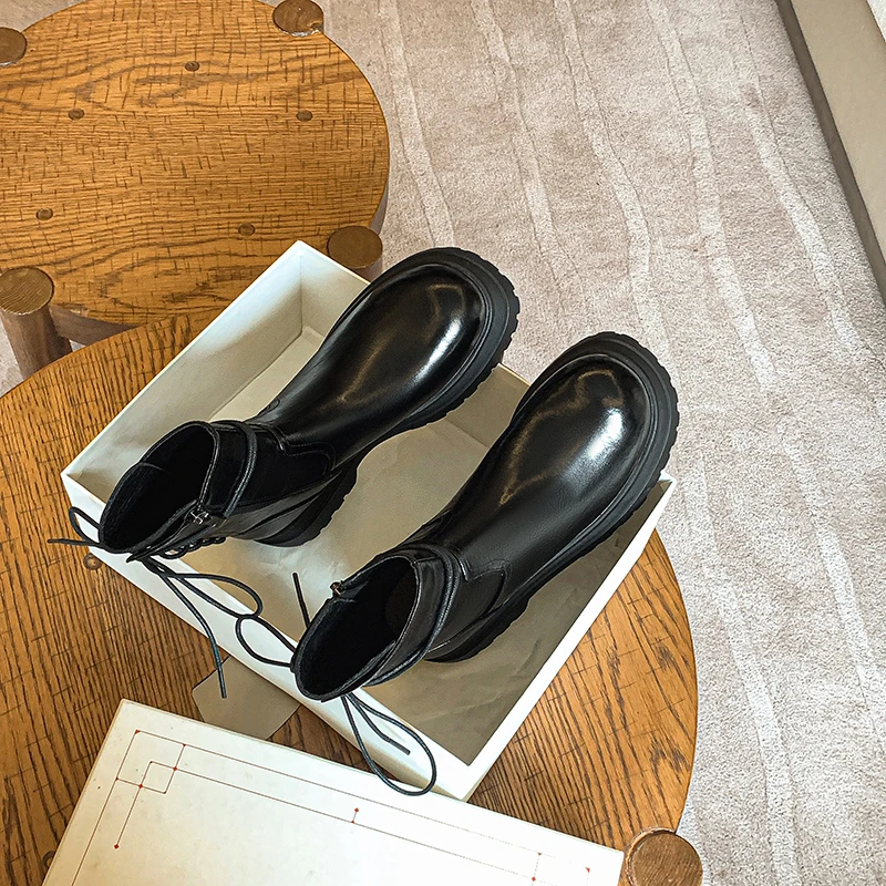MORAZORA/новост 2023, дамски зимни обувки до средата на прасците с появата на шнур, дамски обувки от естествена кожа, обувки на платформа с огромен цип
