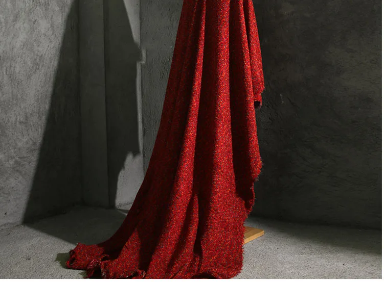 Черешово червено вълнена есенно-зимния вълна палто от дизайнерски тъкани