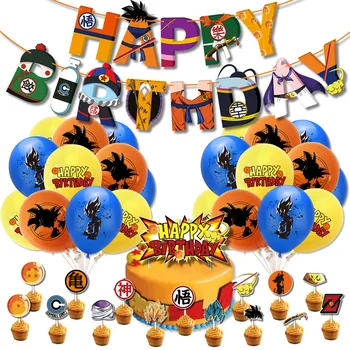 1 комплект Dragon Ball Украса за парти в чест на рождения Ден, статуетка Goku, Посуда и прибори за душ, Чаша, Покривка, балон, на Фона на торта, Подарък за деца