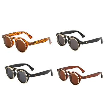 1 комплект Слънчеви очила с панти капак, ретро Кръгли очила в стил steampunk, слънчеви очила за парти, слънчеви очила
