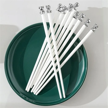 10 двойки порцеланови пръчици за хранене, 9 инча за Многократна употреба пръчки от костен керамика
