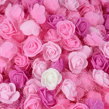 100/200 бр Мини-пенополиуретановые дантелени рози на главата, изкуствени цветя за сватбена декорация на дома, scrapbooking, венец 