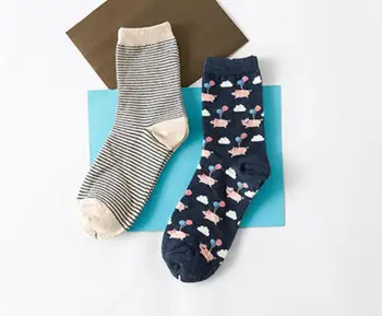 120 двойки/лот, женски нови модни зимни памучни чорапи с 3D мультяшными животни AB/памучни чорапи