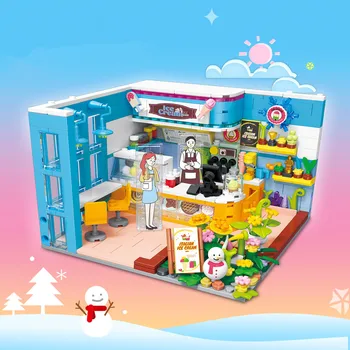 2022 Град Творчеството Bingyu Цветарски Магазин Стил, украса на стаята момичета Модел на мини Строителни Блокове Тухли Детски играчки