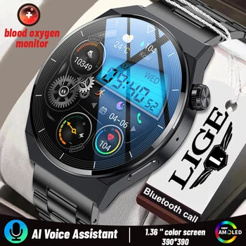 2023 LIGE NFC Смарт Часовници Мъжки AMOLED 390*390 HD Екран Сърдечната Честота Bluetooth Предизвикателство Мъжки Часовник IP68 Водоустойчив Умни Часовници За Мъже
