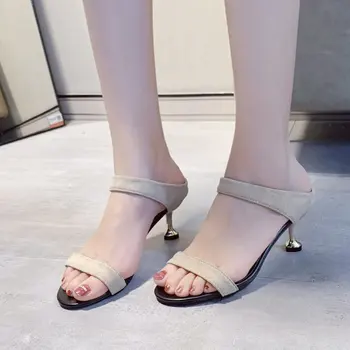 2023 Летни нови модни дамски обикновена сандали на висок ток с катарама в една дума, отворени пръсти, удобни секси дамски сандали на висок ток