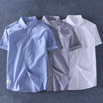 2023 Мъжки новата пролетно-лятна памучен риза с къс ръкав, памучни ежедневни ризи, лятна младежка бяло-сиво яке