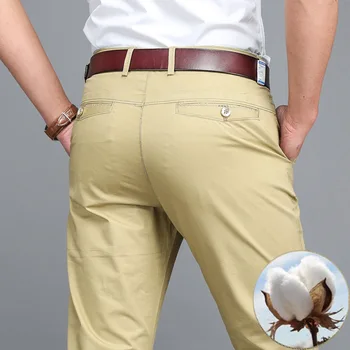 2023 Мъжки пролет-лято Бизнес Ежедневни панталони от тънък чист Памук, Директни Неглаживающиеся Панталони Средна Зауженности
