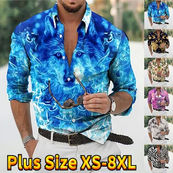 2023 Свободен дишаща топ, мъжка риза с ревери, хавайска риза, тропически риза, мъжки 3d плажната тениска за лятна почивка с дълъг ръкав
