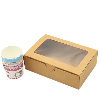 20pcs 18*12*5 см Крафт хартиена прозорец кутия за торта, Опаковъчна кутия от кафява хартия, картонена кутия за бисквити, Сватбена подарък кутия за бонбони