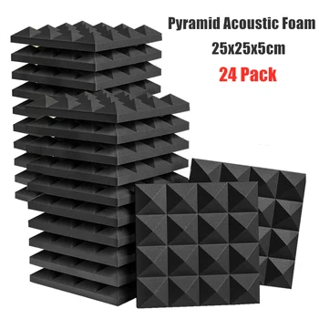 24 броя, 25x25x5 см, студийная пирамидални акустична пяна, Звукоизоляционная усвояването панел, Защитен гъба, оборудване запечатване на уплътнението, Стая за запис на музика