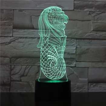 3D Лампа Singapore Merlion Многоцветен с Дистанционно Управление, Батерии Led Малък Настолен лека нощ, Офис Партита Визуален Светлина 2026