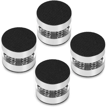 4 бр. сребристи алуминиеви извити колони с шипове, изолирующие крака поставки за аудио усилвател Hi-Fi/динамика/плейър