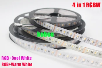 4 в 1 Led лента RGBW 5050 DC12V Гъвкави led лампа RGB + white /RGB + топъл бял 4 цвята в 1 светодиоде 60 светодиода/m 5 m/лот