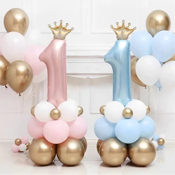 42-инчови Розово-сини балони с номер Корона, Златен Метален латексный балон, Декорация за детски рожден Ден, Аксесоари за детската душа, Глобуси