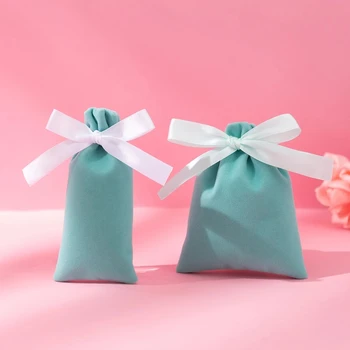 50 бр. кадифена торбичка с панделка от памучна фланела, подарък торбичка за бижута, опаковъчна хартия за сватбени шоколадови бонбони, Коледна украса, на лого по поръчка
