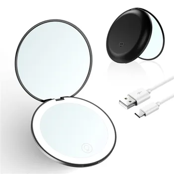6 бр., led огледало за грим, имат лампа за пътуване, двустранен сгъваем козметични масичка, 2 / 10-кратно увеличение, преносима USB батерия