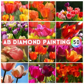 AB Drills 5D САМ Diamond цвете Лале, Определени за кръстат бод, Квадратна/Кръгла Водна Бродерия, Диамантени Плочки, Монтиране на украса, Подаръци