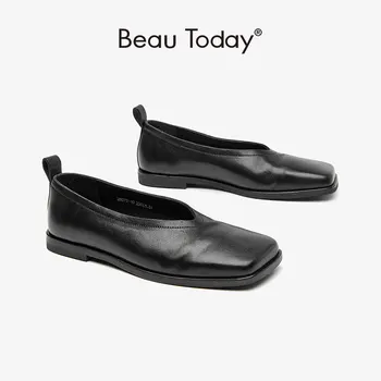 BeauToday/ Лоферы Не Сужающемся Надолу Масивна Обувки; Дамски Ежедневни Обувки са Ръчно изработени от Естествена Кожа, без скрепителни елементи От Конска Кожа с Квадратни Пръсти; 28078
