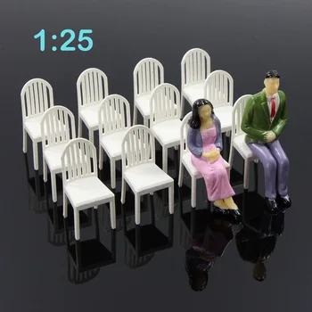 Evemodel ZY18025 12шт в мащаб 1:25 Бели столове, диван, пластмасови седалки, модел декори