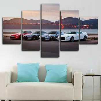 GTR R35 Спортни автомобили, 5 табла, платно, стена художествен плакат, начало декор, фотография, интериор на стаята от 5 теми