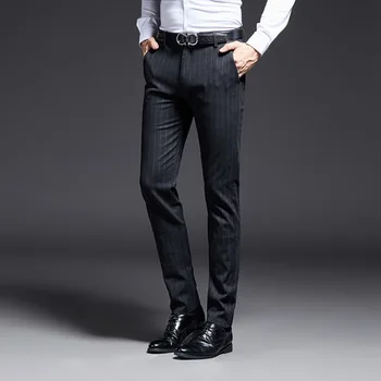 Lansboter/ черни есенни мъжки ежедневни панталони, боядисани в нов стил, вертикални, приталенные, преки, стрейчевые модни панталони