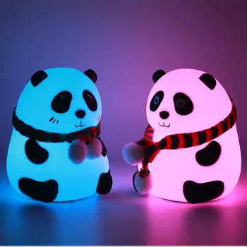 Led Сладък Cartoony Силикон Лампа С Пандой, USB Сензорен Датчик, Цветни Светлини, Нощни лека нощ за Детски Стаи, Декоративен