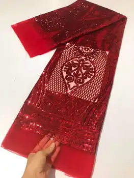 Royal червен-Новият Вуалевая Африканска Лейси Плат С 3D Пайети, Френски Окото Дантела с Високо Качество 2023, Нигерийская Окото Лейси Кърпа За Вечерта на Шиене